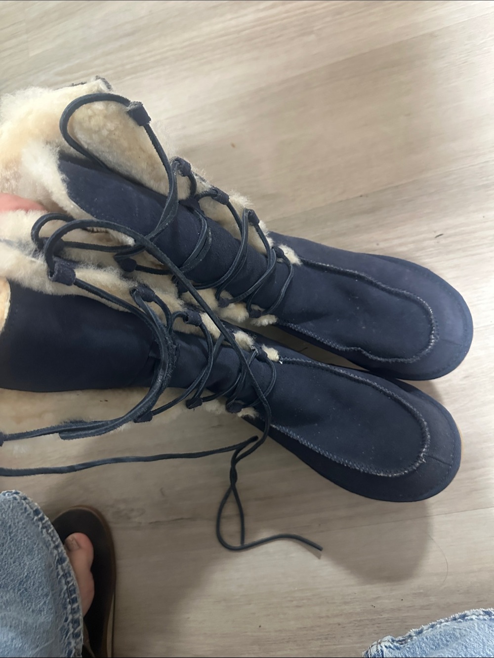 UGG Navy Lace-Up Shearling Winter Boots